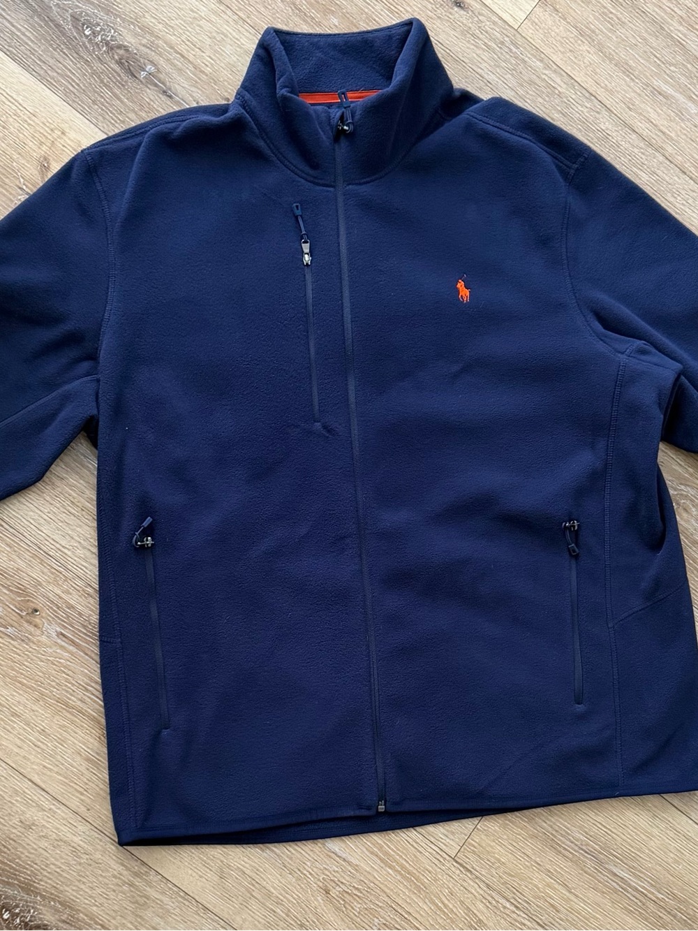 Ralph Lauren Navy Performance Fleece Jacket with Orange Polo - Men's Size XL